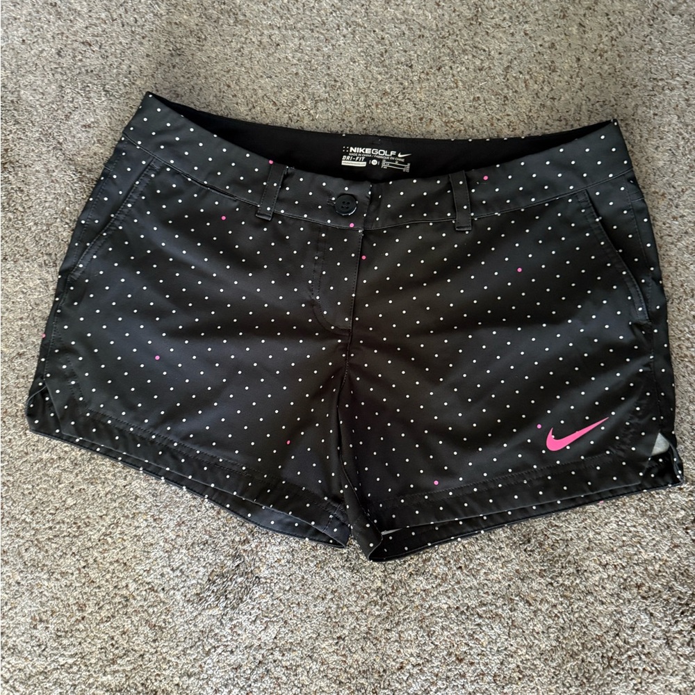 Nike Women's Black and Pink Polka Dot Shorts